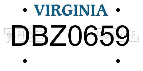 DBZ0659 Virginia License Plate