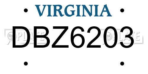 DBZ6203 Virginia License Plate