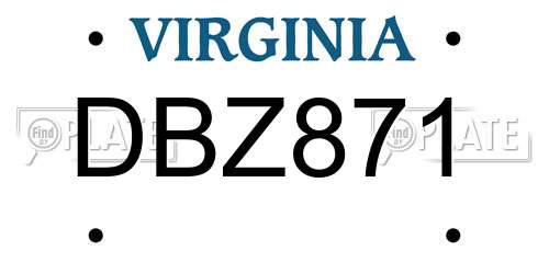 DBZ871 Virginia License Plate