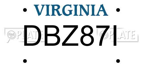 DBZ87I Virginia License Plate
