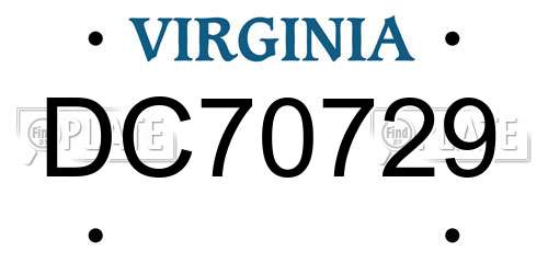 DC70729 Virginia License Plate