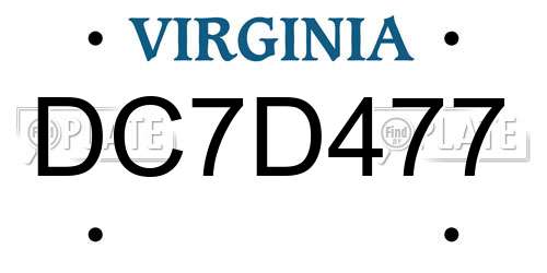 DC7D477 Virginia License Plate