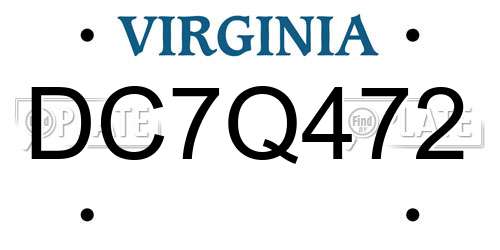 DC7Q472 Virginia License Plate