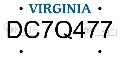 DC7Q477 Virginia License Plate