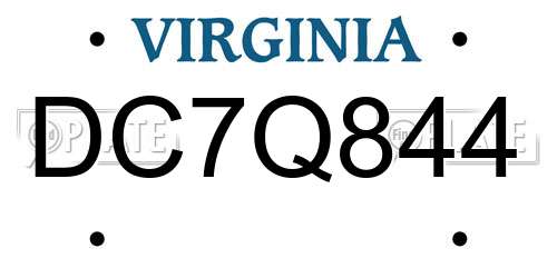 DC7Q844 Virginia License Plate