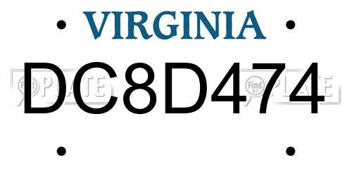 DC8D474 Virginia License Plate