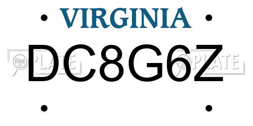 DC8G6Z Virginia License Plate