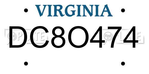 DC8O474 Virginia License Plate