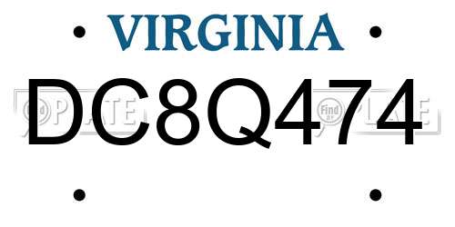 DC8Q474 Virginia License Plate