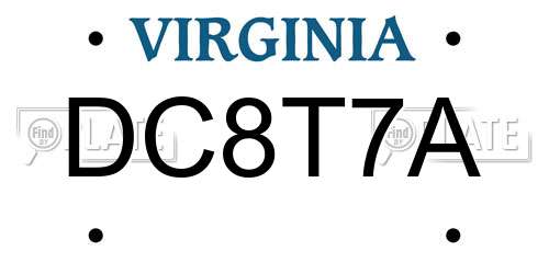 DC8T7A Virginia License Plate