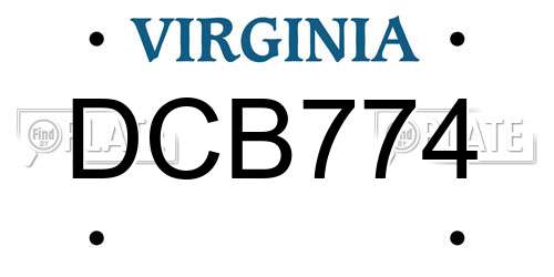 DCB774 Virginia License Plate