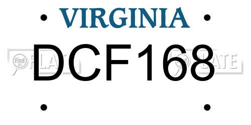 DCF168 Virginia License Plate
