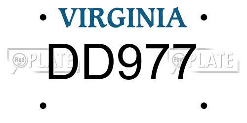 DD977 Virginia License Plate