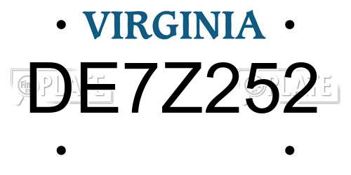 DE7Z252 Virginia License Plate