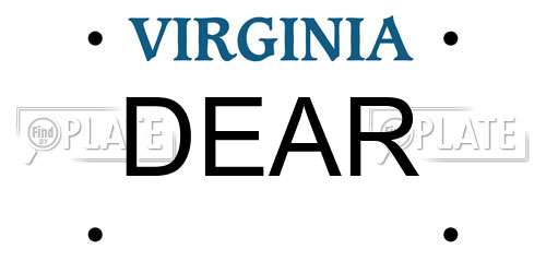 DEAR Virginia License Plate