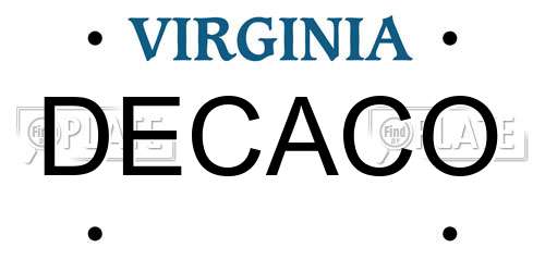 DECACO Virginia License Plate