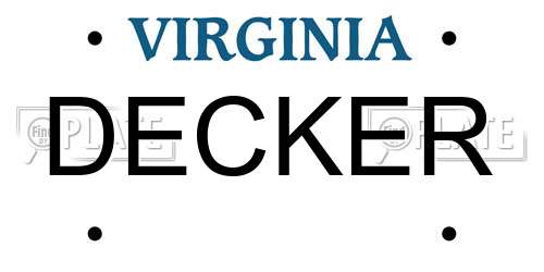 DECKER Virginia License Plate