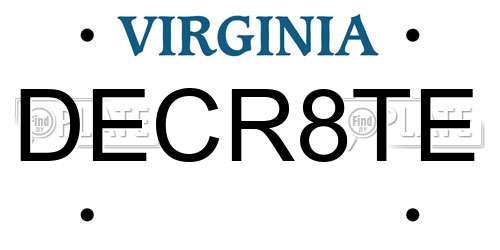 DECR8TE Virginia License Plate
