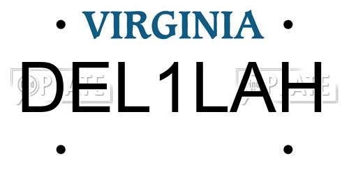 DEL1LAH Virginia License Plate