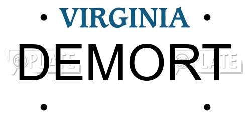 DEMORT Virginia License Plate