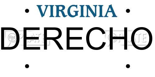 DERECHO Virginia License Plate