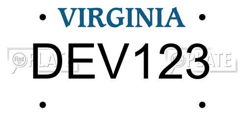 DEV123 Virginia License Plate