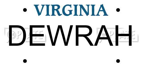 DEWRAH Virginia License Plate