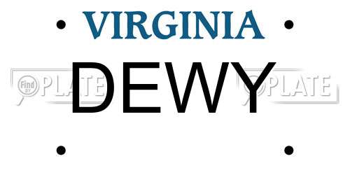 DEWY Virginia License Plate
