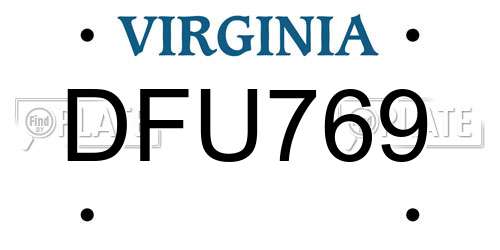 DFU769 Virginia License Plate
