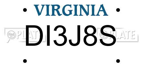 DI3J8S Virginia License Plate
