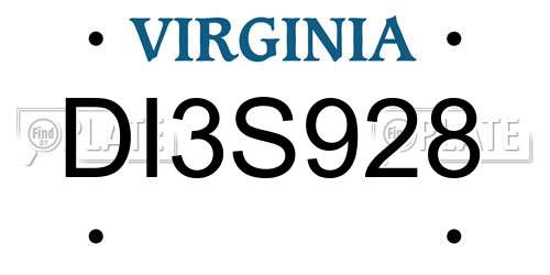 DI3S928 Virginia License Plate
