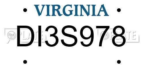 DI3S978 Virginia License Plate