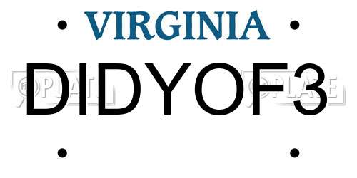 DIDYOF3 Virginia License Plate
