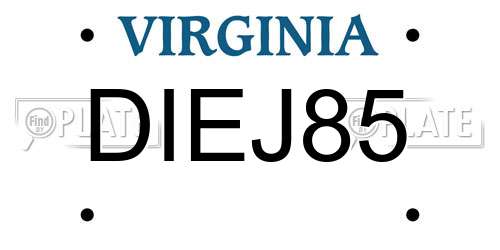 DIEJ85 Virginia License Plate
