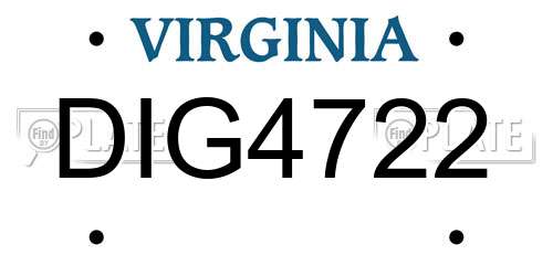 DIG4722 Virginia License Plate