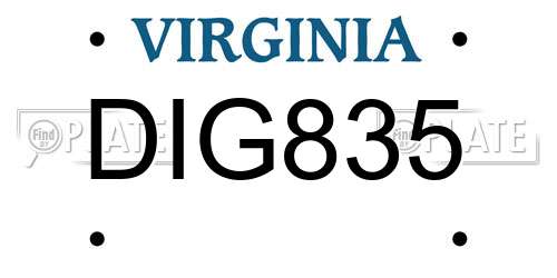 DIG835 Virginia License Plate