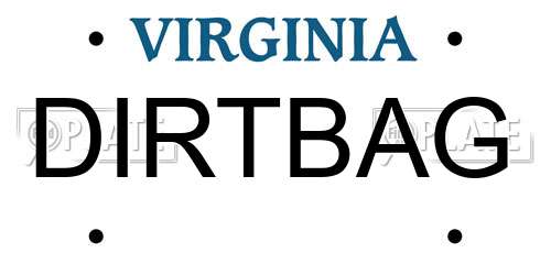 DIRTBAG Virginia License Plate