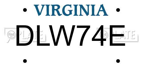 DLW74E Virginia License Plate