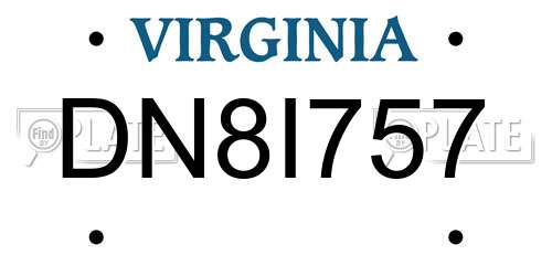 DN8I757 Virginia License Plate