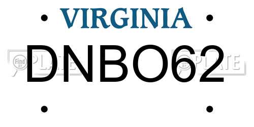 DNBO62 Virginia License Plate