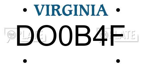 DO0B4F Virginia License Plate