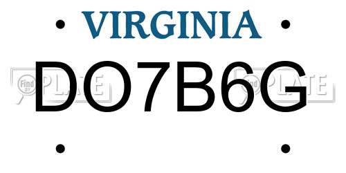 DO7B6G Virginia License Plate