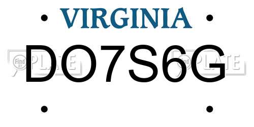 DO7S6G Virginia License Plate