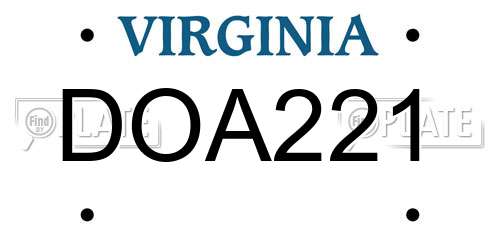 DOA221 Virginia License Plate