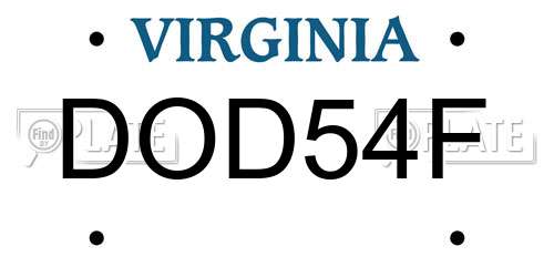 DOD54F Virginia License Plate