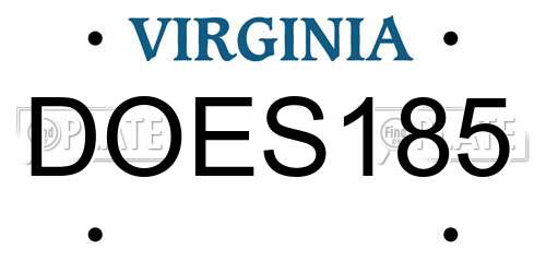 DOES185 Virginia License Plate