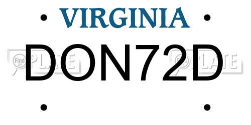 DON72D Virginia License Plate