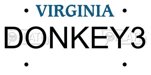 DONKEY3 Virginia License Plate