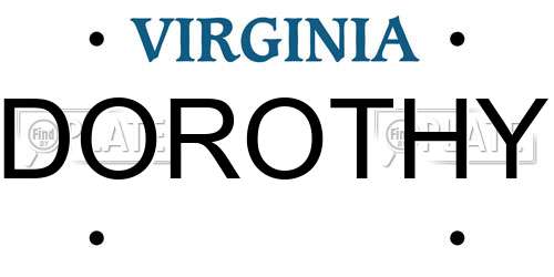 DOROTHY Virginia License Plate