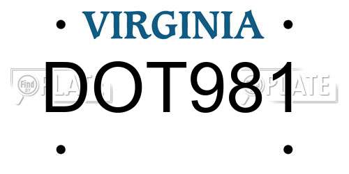DOT981 Virginia License Plate